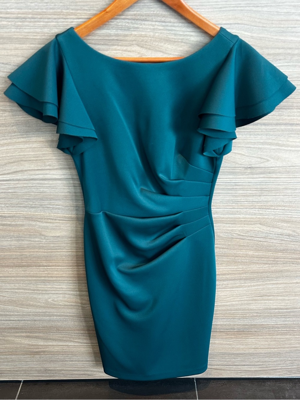Jessica Howard Teal Fitted Midi Dress with Layered Flutter Sleeves